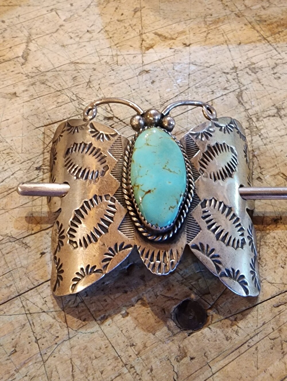 Turquoise Stone Navajo-Style Silver Hair Slide